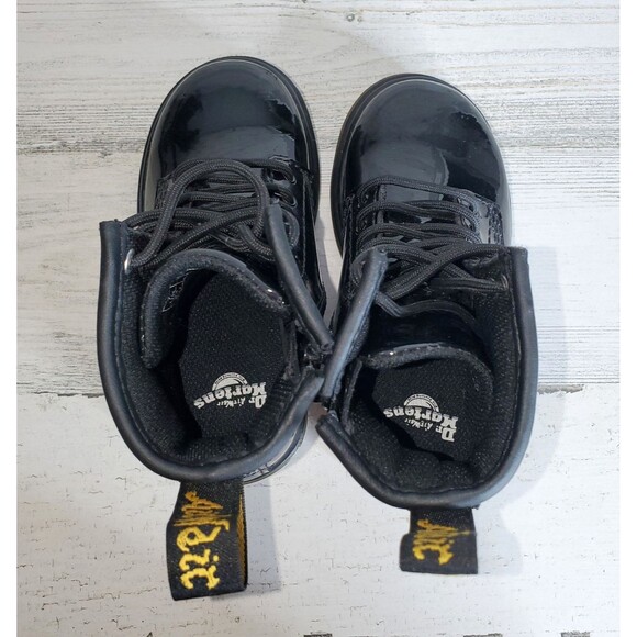 Dr. Martens 1460 T Black Lace Up Zip Patent Leather Combat Boots Toddler Size 8 - Picture 10 of 12